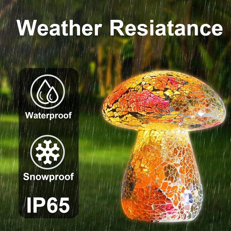 Darkdec Mosaic Mushroom Garden Lights - Table Lamp Outdoor Decor Waterproof Night Light Lawn Decor Statue for Patio, Party, Yard (Red) - Image 2